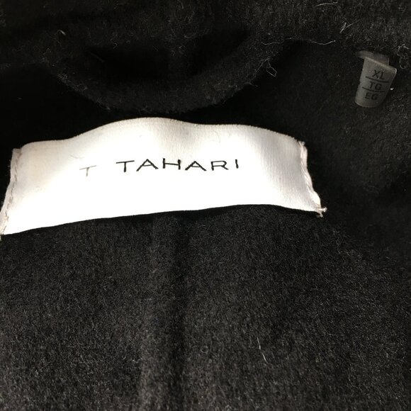 T TAHARI Black Hand Made Wool Blend Large Lapel/Collar Open Front Coat Jacket - Picture 2 of 10